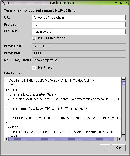 Dialog Ftp Test. (Bitte mit Internet verbinden.)