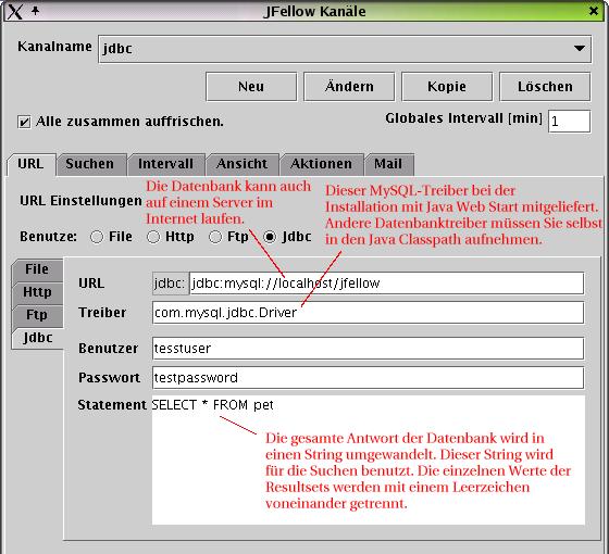 Dialog URL Datenbank. (Bitte mit Internet verbinden.)