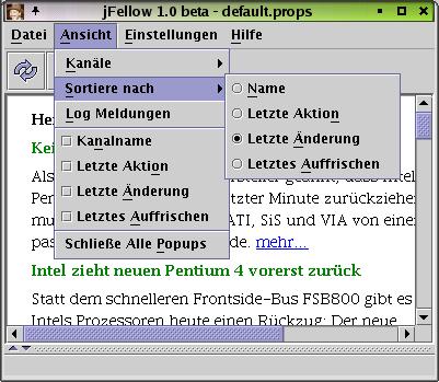 Menü Ansicht. (Bitte mit Internet verbinden.)